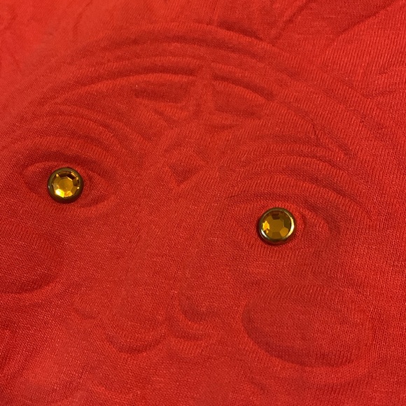 Vintage 90s Kavio Designs  Red Aztec Sun Oversize T-Shirt with Rhinestones Sz XL - Picture 7 of 8